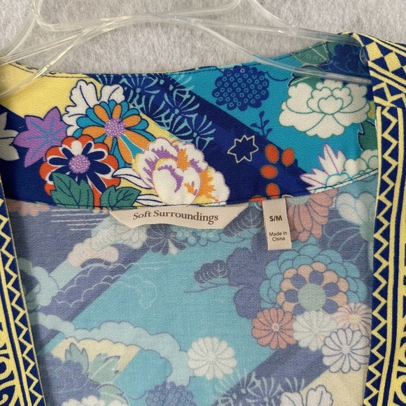 Soft Surroundings Open Front Kimono Cardigan Womens‎ S/M Blue Floral Artsy Boho - Picture 6 of 10